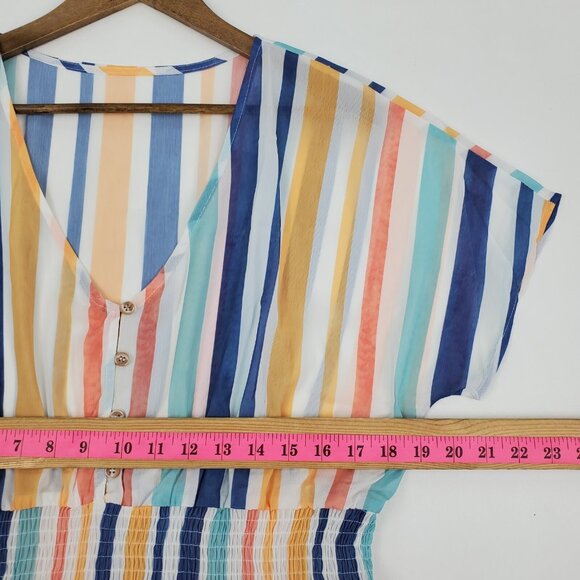 Womens XL Striped Summer Romper Multicolor V-Neck Casual Short Sleeve Pockets - Picture 10 of 12